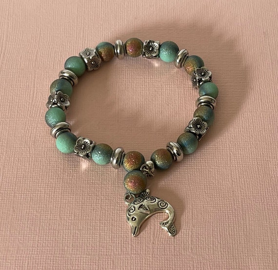 Beaded bracelet, dolphin bracelet, iridescent bea… - image 6