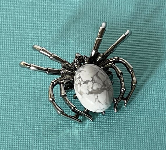 White turquoise spider brooch, tarantula brooch, spider jewelry, wedding spider pin, lucky spider pin, white spider brooch, tarantula pin