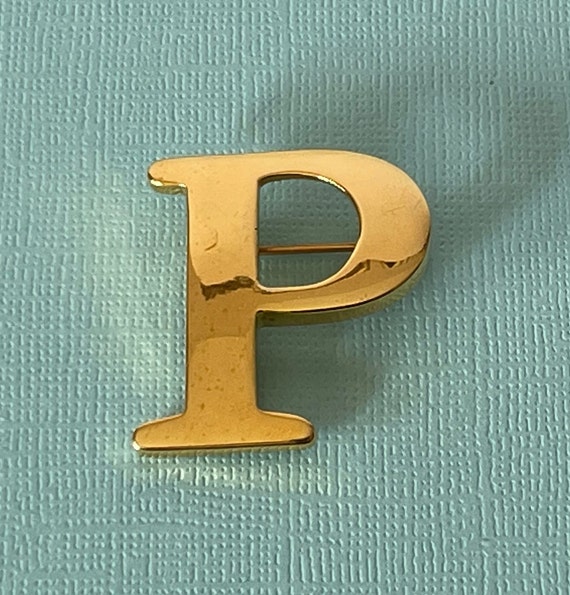 Vintage Letter P brooch, gold letter P pin, monogram … Gem