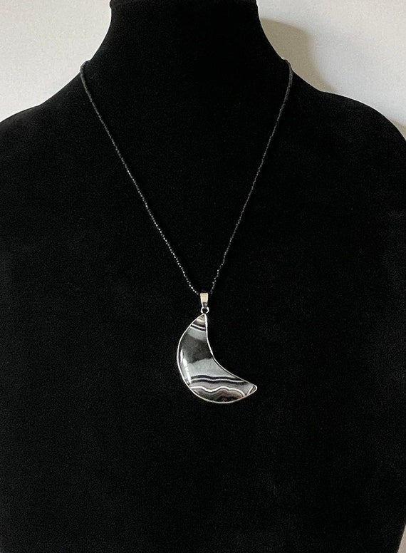 Crescent moon necklace, black agate moon necklace… - image 4
