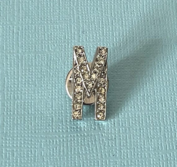Vintage letter M pin, letter m tie tack, letter W tie tack, rhinestone letter M, rhinestone letter W, silver letter m pin, letter m lapel