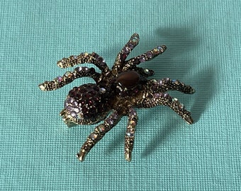Purple rhinestone spider brooch, spider jewelry, spider pin, aurora borealis rhinestone spider pin, Halloween jewelry purple spider, insect