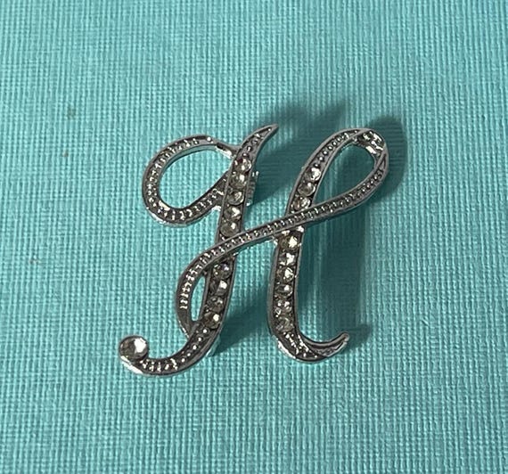 Rhinestone letter H brooch, letter H pin, letter h jewelry, silver letter h brooch, monogram h pin, initial h pin, large h pin, silver H
