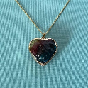Heart necklace, colorful heart pendant, rainbow heart necklace, red yellow and blue crystal heart necklace, Valentine&#39;s heart, gifts for her