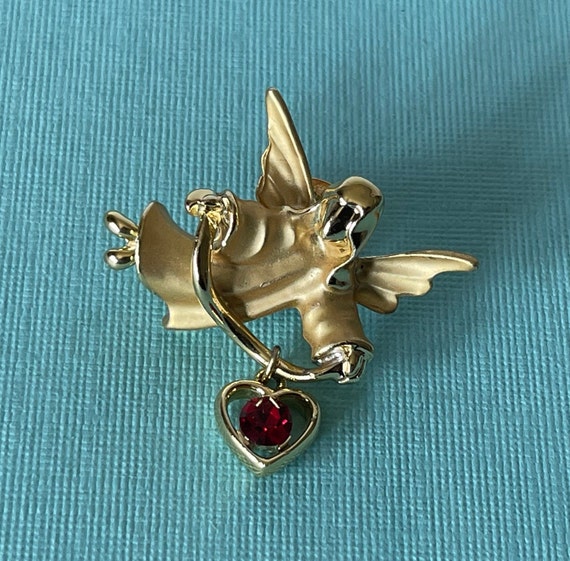 Vintage angel brooch, gold angel brooch, angel wi… - image 3