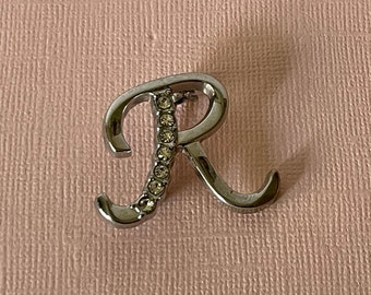 Vintage letter R brooch, rhinestone letter R pin, silver letter R brooch, letter r jewelry, letter r vintage, monogram r brooch, initial r