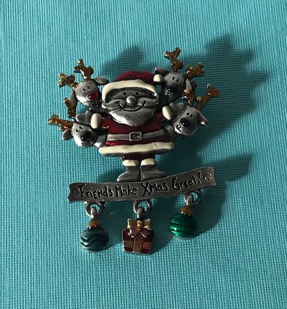 Vintage Christmas brooch, Santa brooch, Friends M… - image 1