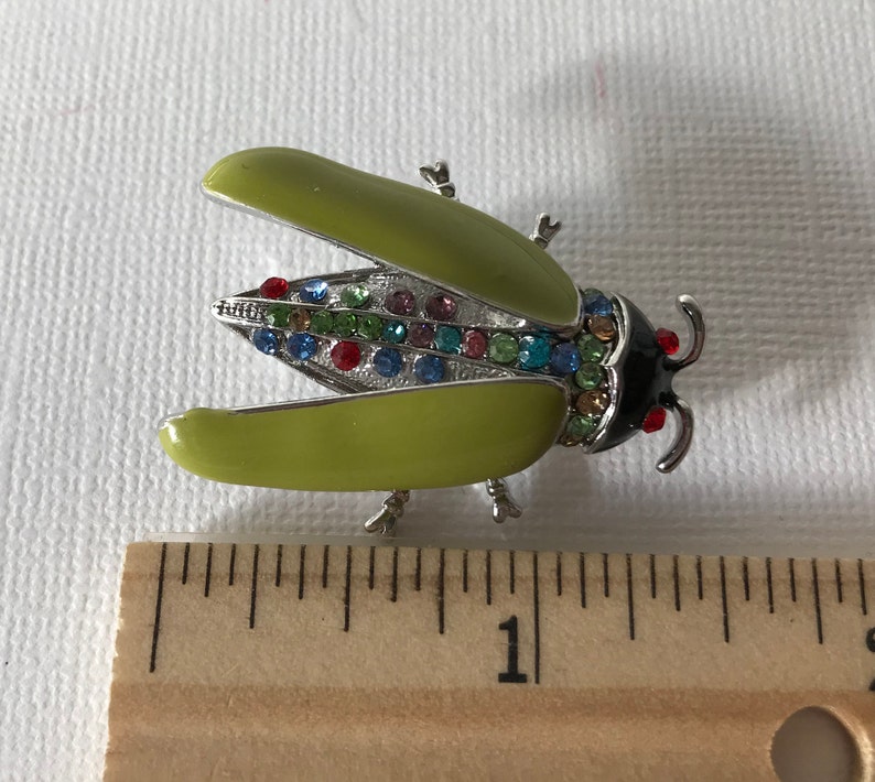 Rhinestone green beetle pin roach brooch multi color Etsy