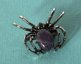 Purple spider brooch, amethyst spider brooch, Halloween spider pin, tarantula spider brooch, spider jewelry, silver spider, amethyst spider