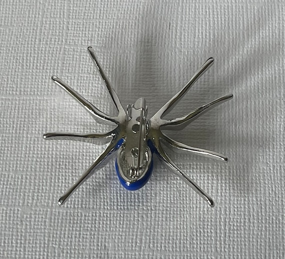 Blue spider brooch, rhinestone spider pin, Hallow… - image 6