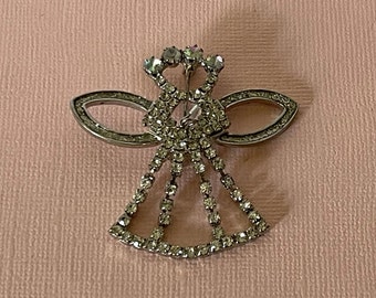 Vintage ängelnål med strass och hjärta, ängelbrosch med strass, skyddsängelnål, himmelsk ängelnål, julängel, ängel med hjärta