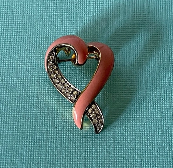 Vintage heart brooch, heart jewelry, pink heart b… - image 2