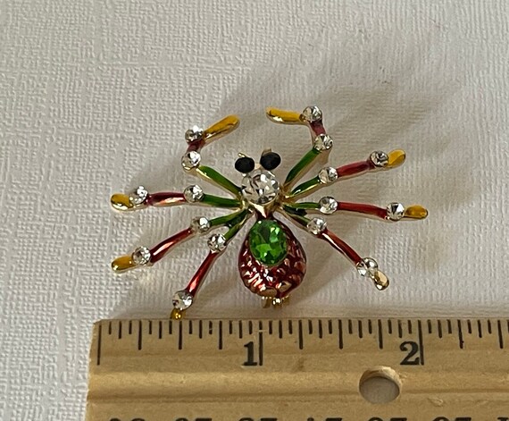 Green rhinestone spider brooch, yellow spider bro… - image 5