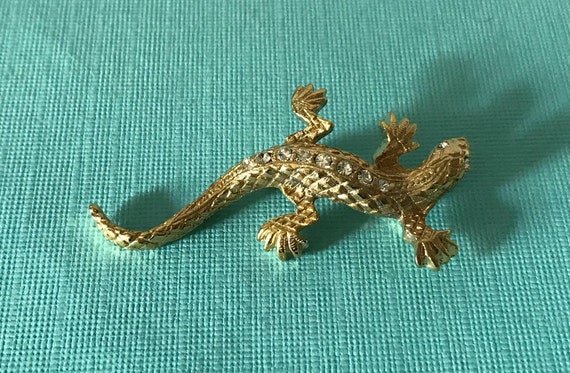 Vintage rhinestone lizard brooch, signed Gerry's … - image 1