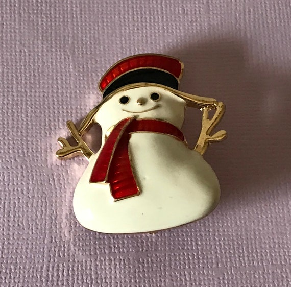 Vintage snowman Christmas pin, Christmas brooch, … - image 8