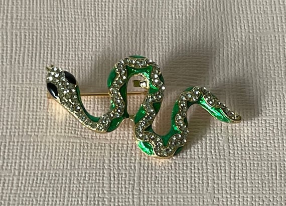 Rhinestone Snake Brooch Green Snake Pin Cobra Snake Pit Viper