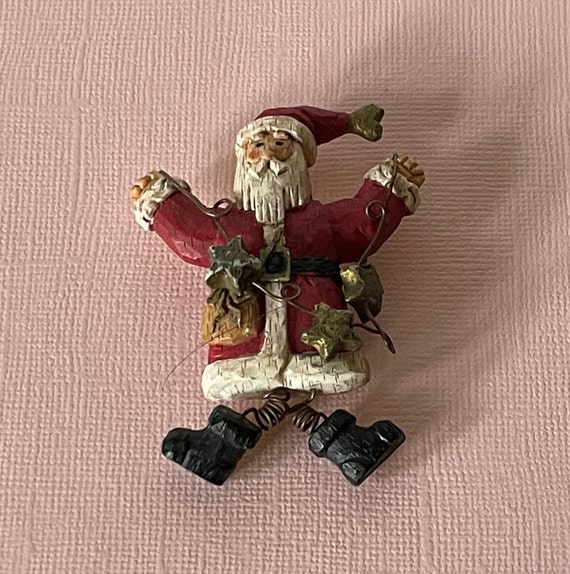 Vintage Santa brooch, Santa with stars brooch, Sa… - image 2