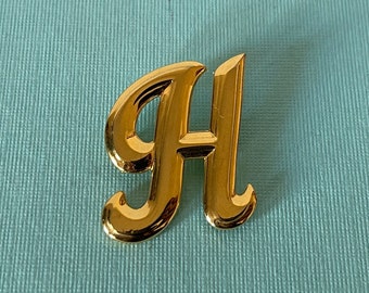 Vintage letter H brooch, letter H pin, gold letter h brooch, monogram h pin, initial h brooch, letter h jewelry, Letter h