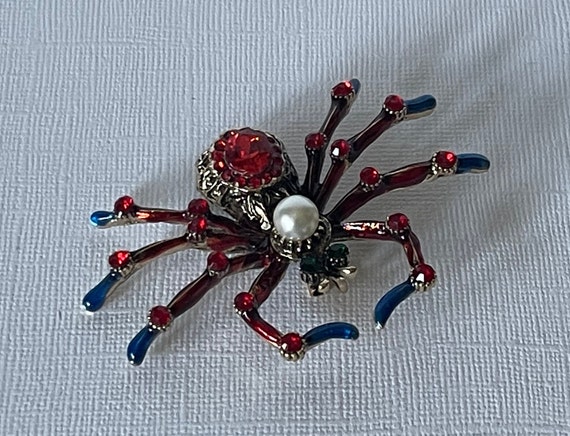 Red rhinestone spider pin, blue rhinestone spider… - image 4