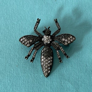 Black dragonfly brooch, black and white dragonfly pin, rhinestone dragonfly brooch, insect pin, dragonflies, dragonfly jewelry, bug pins