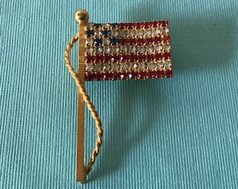 Broche de bandera estadounidense con diamantes de imitación vintage, broche de bandera estadounidense de alta gama, broche patriótico, MAGA, broche de bandera con diamantes de imitación, broche de bandera estadounidense, broche de EE. UU.