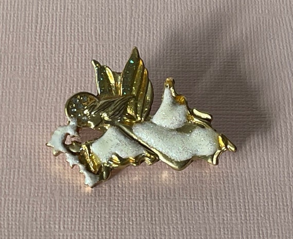 Vintage angel brooch, glittery angel pin, Christm… - image 3