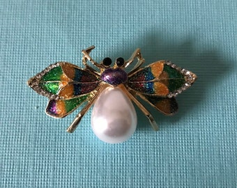 Rhinestone bumble bee brooch, faux pearl bee brooch, rainbow bee brooch, fruit salad bee pin, bee jewelry, bee pin, rhinestone bee pins