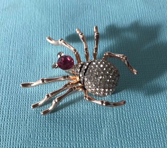 Vintage Large Pearl & Ruby Gold Spider Brooch Pin Pendant Fine Estate -  Coach Luxury