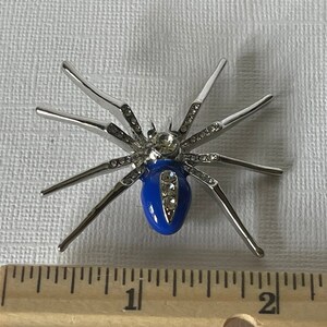 Blue spider brooch, rhinestone spider pin, Halloween spider pin, spider jewelry, tarantula pin blue spider brooch Halloween jewelry spider image 5