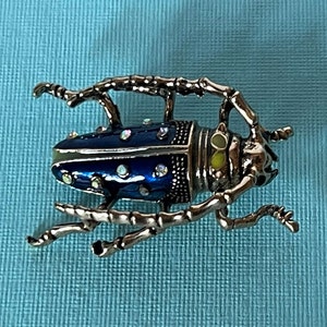 Spilla di scarabeo di strass, spilla di scarabeo longhorn blu, spilla di scarabeo, spilla di locusta, spilla di scarafaggio, spilla di scarafaggio di strass, gioielli di scarafaggio, spilla di scarabeo