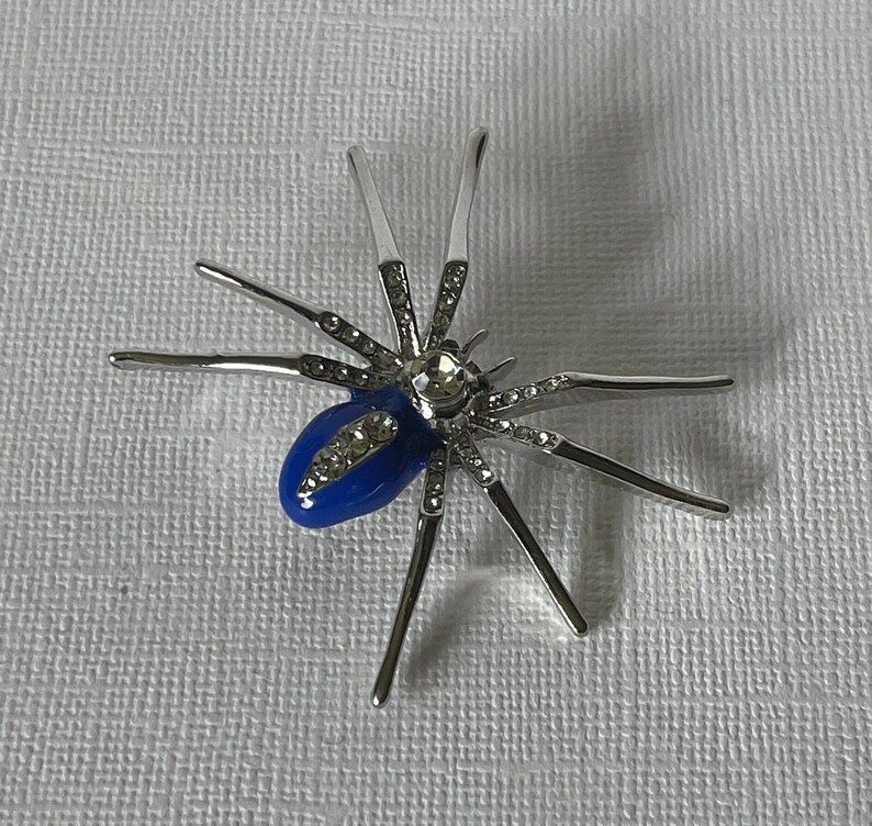 Blue spider brooch, rhinestone spider pin, Halloween spider pin, spider jewelry, tarantula pin blue spider brooch Halloween jewelry spider image 4