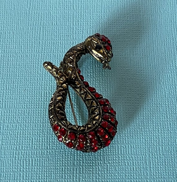 Rhinestone snake pin, snake jewelry, red snake pi… - image 3