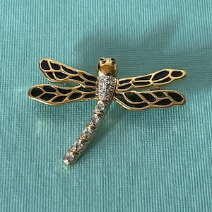 Vintage dragonfly brooch, rhinestone dragonfly pin, blue dragonfly brooch, green dragonfly pin, dragonfly jewelry