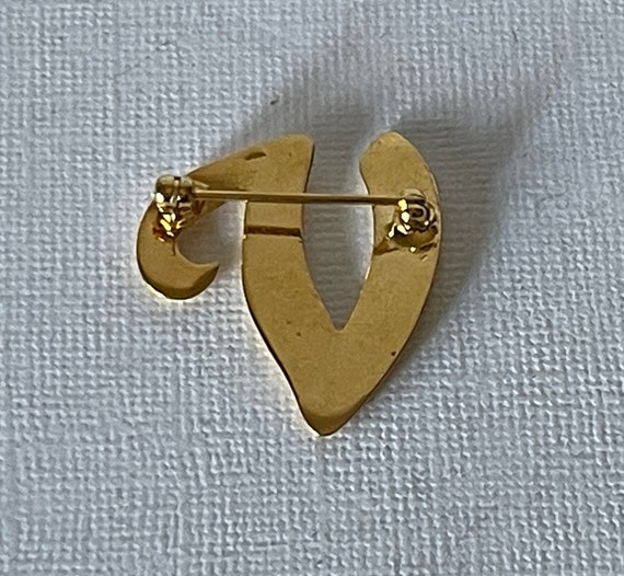 Vintage letter V brooch, letter V jewelry, gold lette… Gem