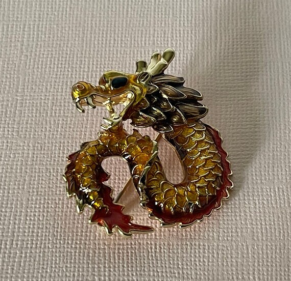 Orange dragon brooch, New Year's dragon pin, luck… - image 7