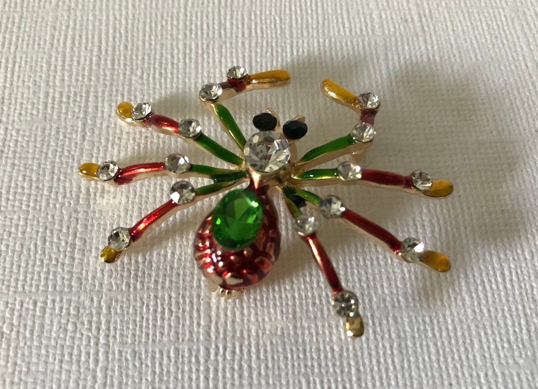 Broche Art Déco Ancienne Années 50 - Strass Vert Et Orange, Forme étoile, Sans Marque