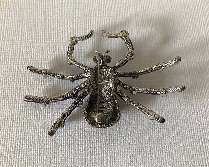 purple spider rhinestone spider pins faux pearl spider pin Large purple and blue rhinestone spider pin spider jewelry Halloween spider