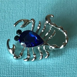 Rhinestone scorpion pin, scorpion brooch, blue scorpion pin, insect pin, bug pin, Scorpio, zodiac pin, horoscope pin, October birth sign
