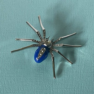 Blue spider brooch, rhinestone spider pin, Halloween spider pin, spider jewelry, tarantula pin blue spider brooch Halloween jewelry spider image 2