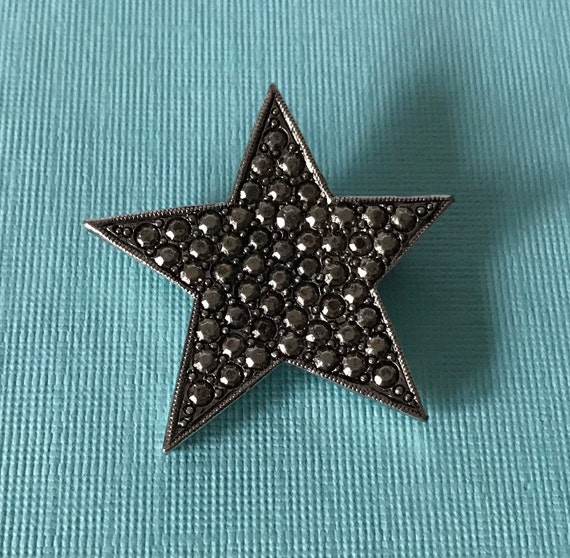 Vintage star brooch, marcasite star brooch, star j