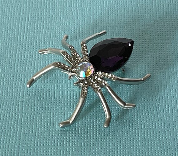 Rhinestone spider pin, purple spider pin, spider … - image 3