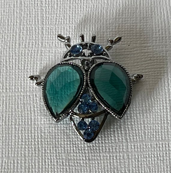 Rhinestone beetle brooch, blue rhinestone bug pin… - image 3