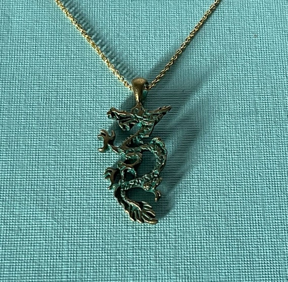 Dragon necklace, 20" dragon necklace, green drago… - image 2