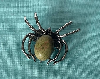 Jasper spider brooch, tarantula pin, green jasper spider, green spider brooch, wedding spider, Halloween spider lucky spider, spider jewelry