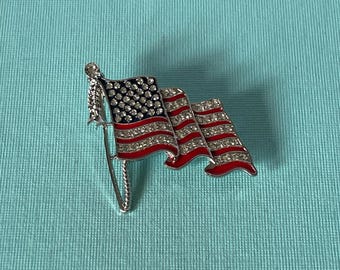 Broche vintage de la bandera estadounidense, MAGA, broche de la bandera estadounidense con diamantes de imitación, pin de la bandera de EE. UU., joyería patriótica, Día de la Independencia, joyería del 4 de julio