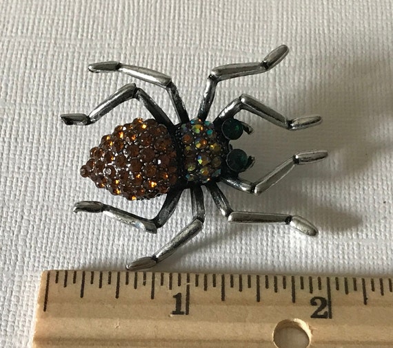 Rhinestone spider pin, green eye spider brooch, s… - image 5