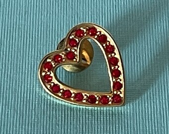Broche de corazón vintage, broche de corazón de diamantes de imitación rojos, joyería de corazón, broche de corazón de San Valentín, broche de corazón dorado, corazón de boda, broche de corazón rojo
