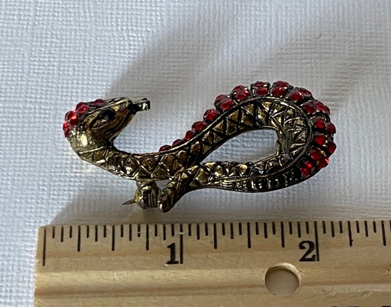 Rhinestone snake pin, snake jewelry, red snake pi… - image 5