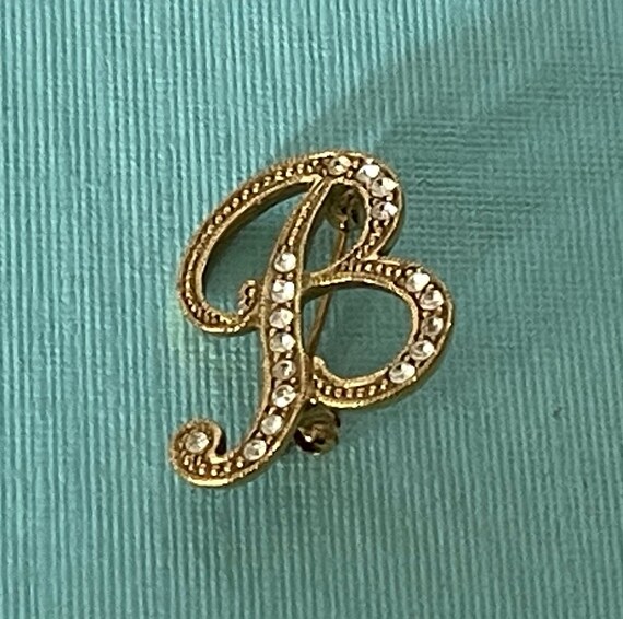 Vintage letter B brooch, rhinestone letter b pin, 