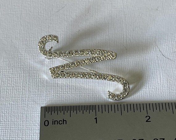 Vintage letter N brooch, silver letter N pin, rhinestone letter N brooch, letter N jewelry, monogram n pin, initial n brooch, large letter N View 5